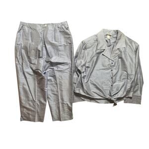 Hana Studio California 2 Piece Set Blue Checkered Top Shoulder pads Botton SZ XL